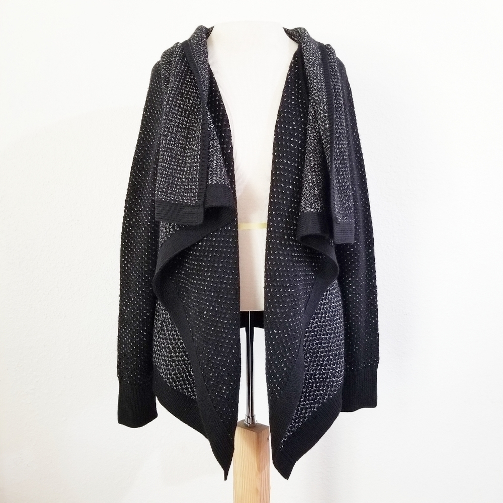 Elie Tahari Black Waterfall Wool Cardigan Small
